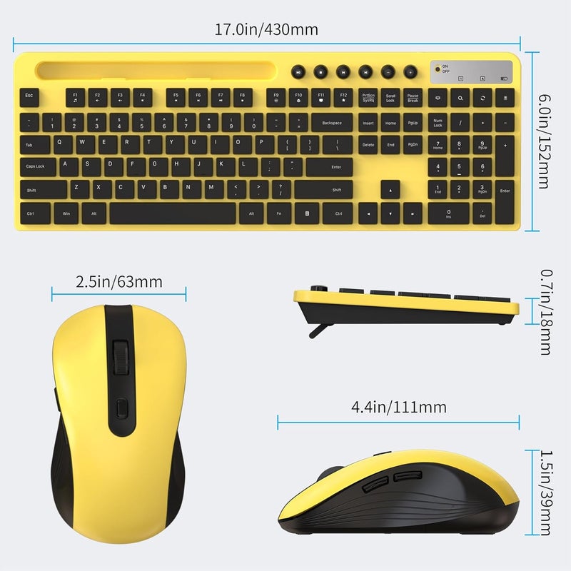 MARVO Wireless Keyboard and Mouse Combo, 2.4G Ergonomic Wireless Computer Keyboard with Phone Tablet Holder, Silent Mouse with 6 Button, Compatible with MacBook, Windows (Yellow) - Image 4